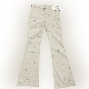 Abercrombie Floral Embroidered Beige Flare Pants